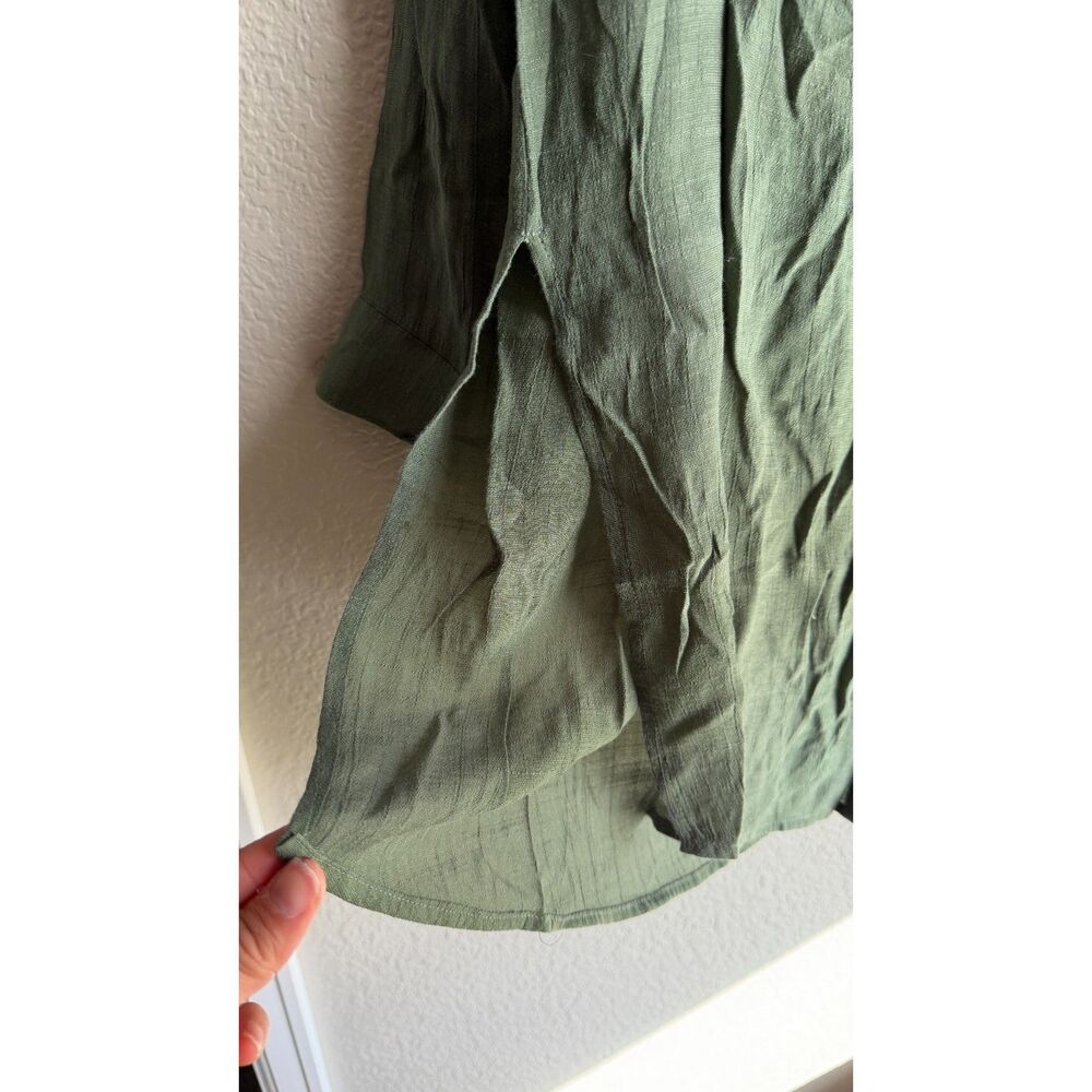 H&M Divided Olive Green Button Down Shirt Size 6 Sequin Flamingo Patch - Picture 7 of 9